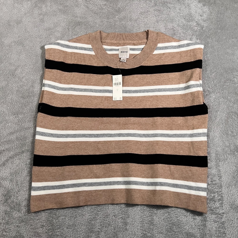 Maeve Tan, Black & White Striped Crewneck Sweater
